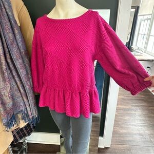 Anthropologie • Magenta Pink Maeve Peplum Textured Sweatshirt